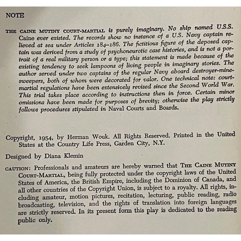 Vintage The Caine Mutiny Court-Martial: A Play by Herman‎ Wouk (1954, Hardcover)